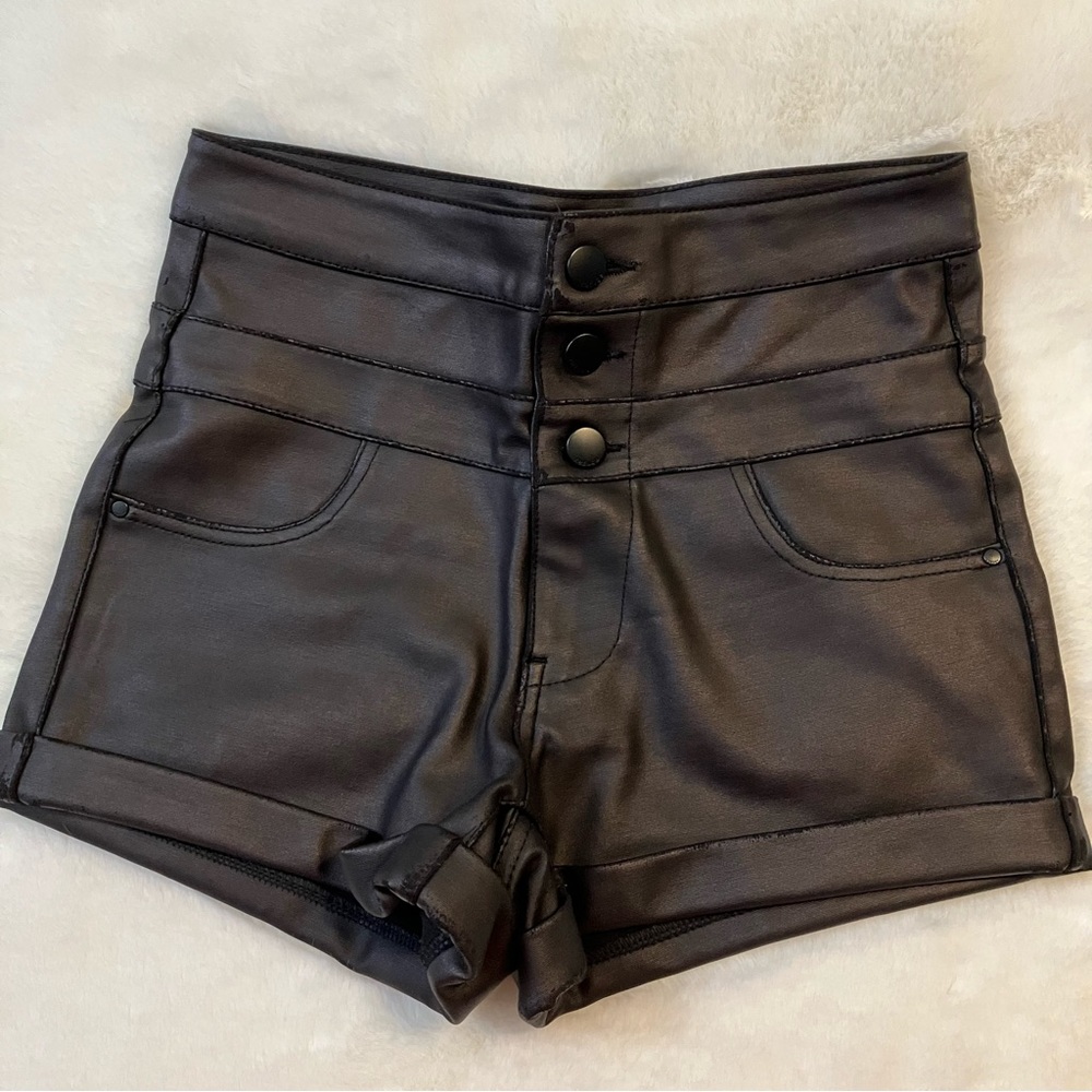 Refuge High-Waist Black Pleather Shorts